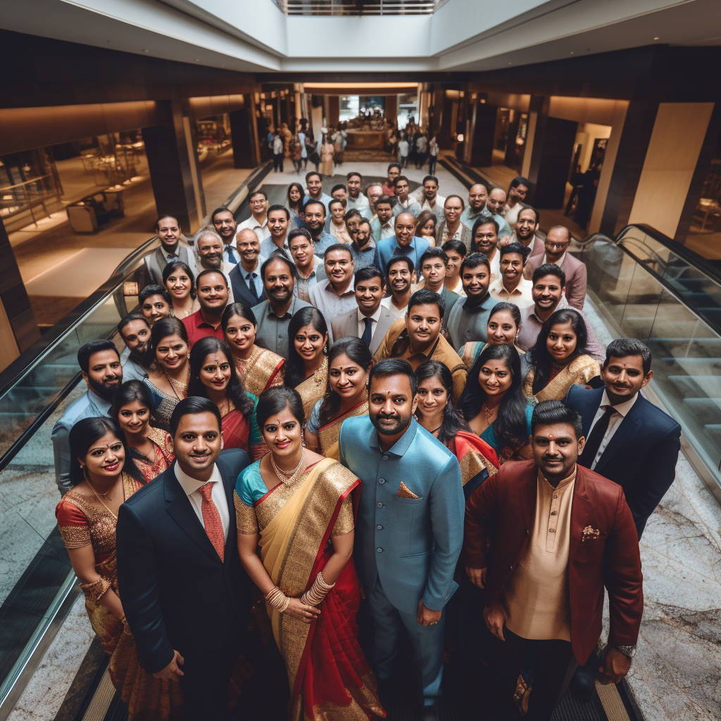 Indian people smiling in lobby