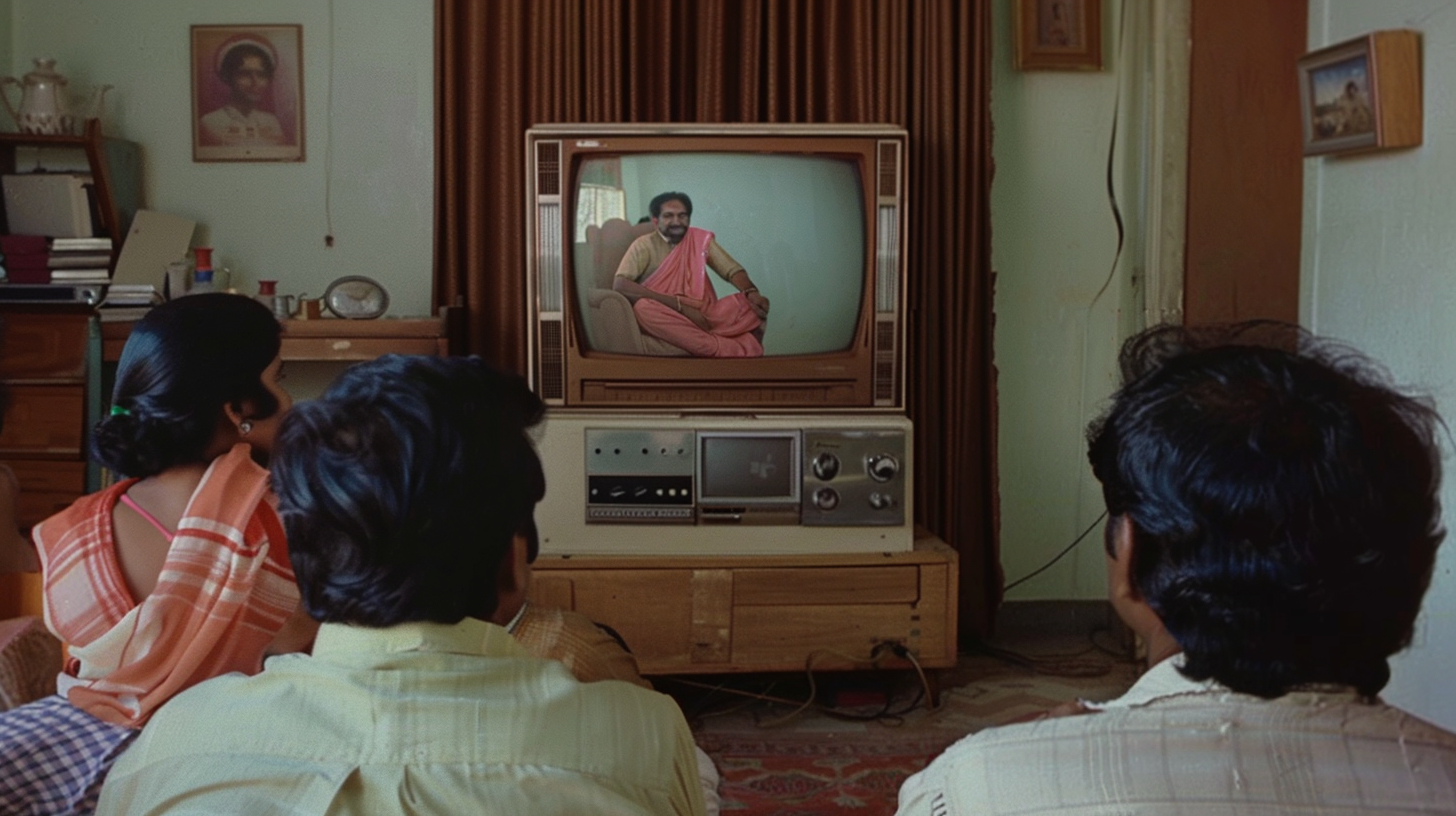 Indian people watching tv 1980