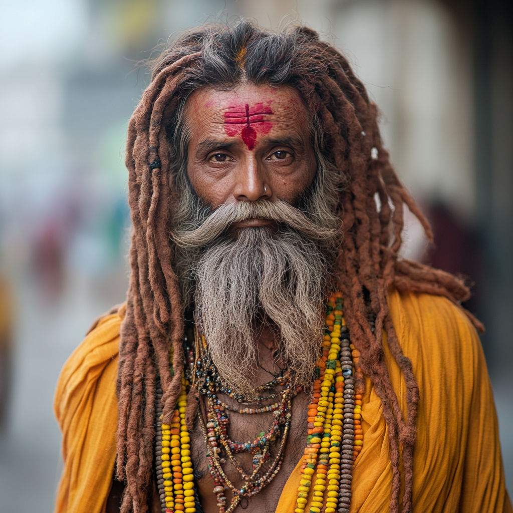 Indian Sadhu in Saffron Dhoti