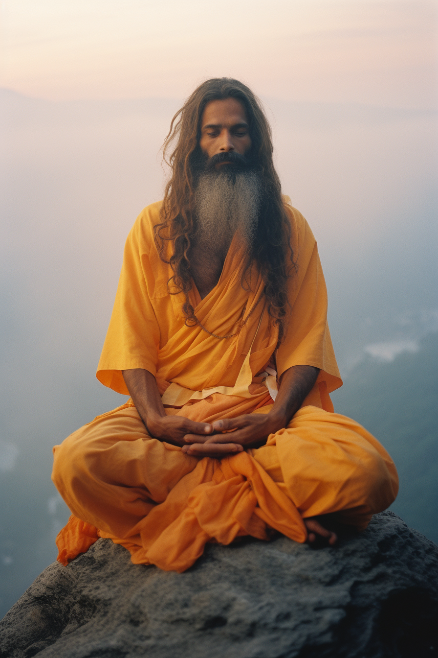 Indian Sadhu Yoga Mountain French Fog