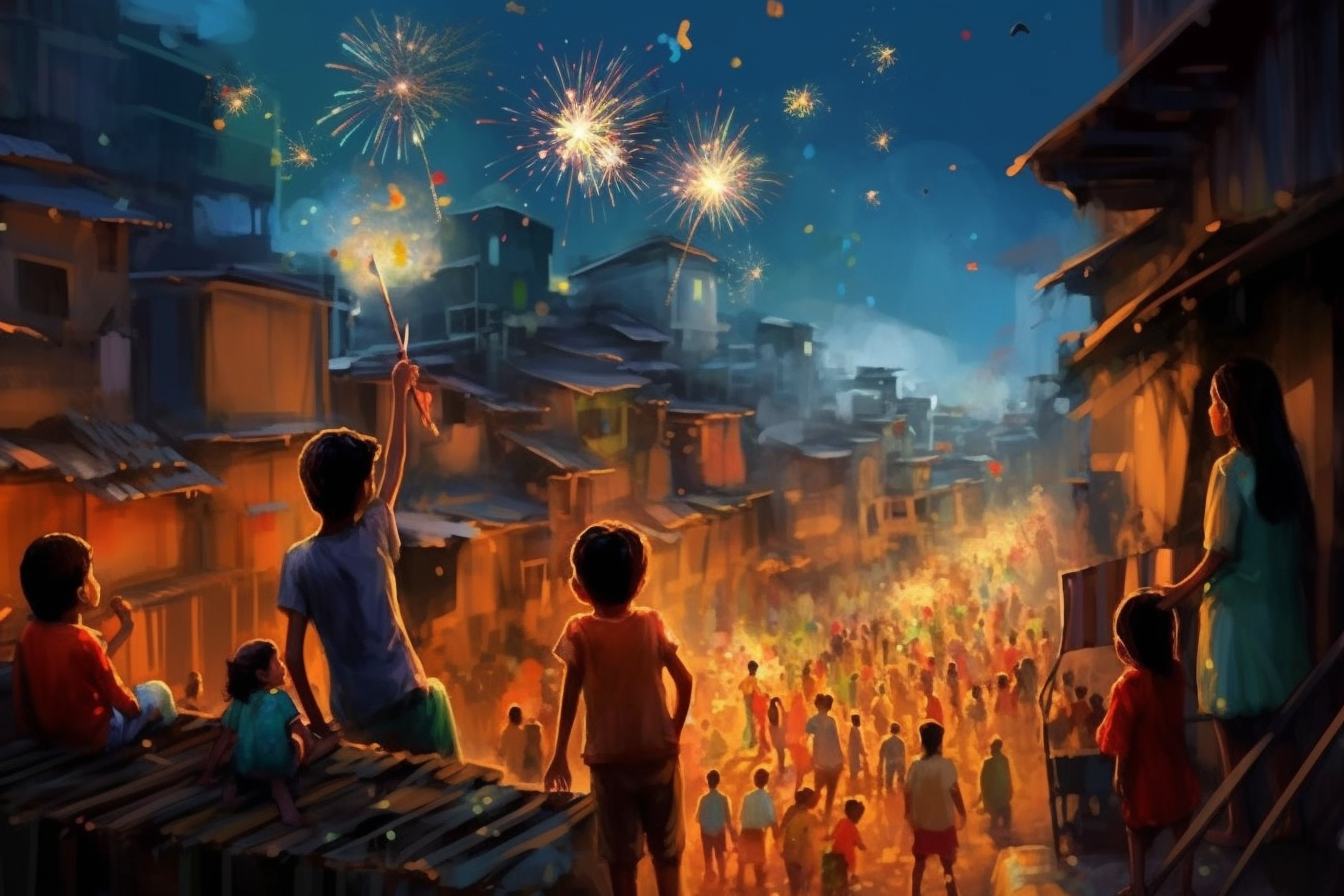 Indian slum kids celebrate Diwali with fireworks