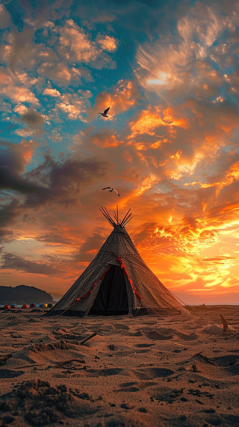 Indian tent on sandy beach