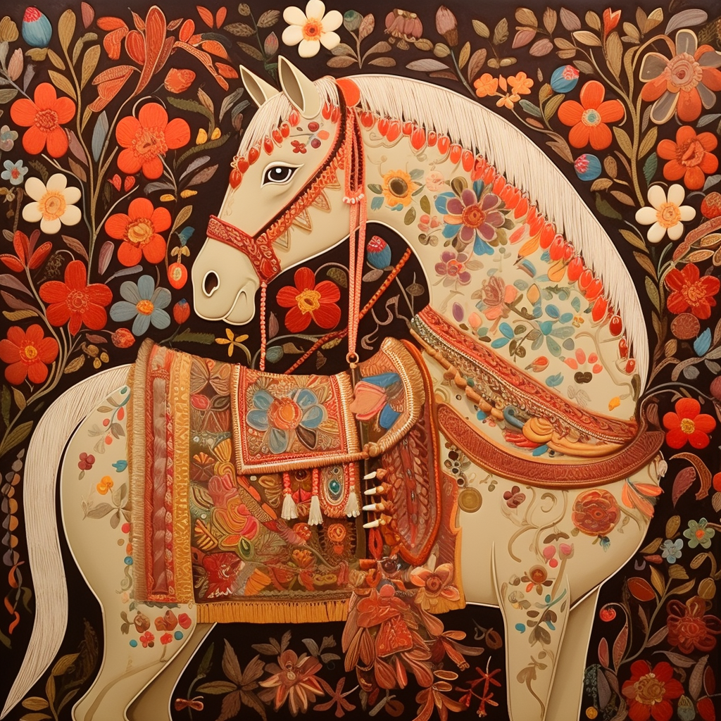 Contemporary Wall Art of Indian Traditional Cloths with Horse