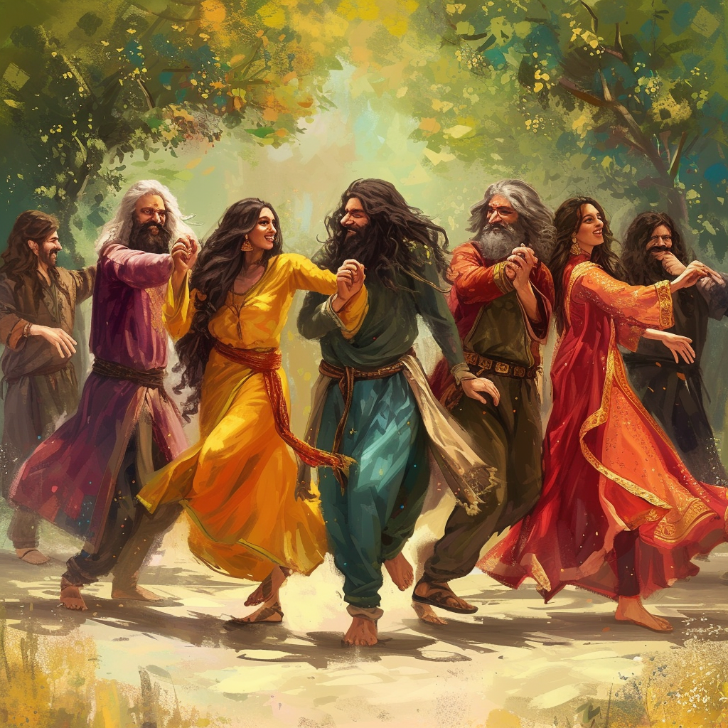 Indian Versions of King Aragorn, Arwen, Gandalf, Frodo, Sam, Merry, and Pippin Dancing