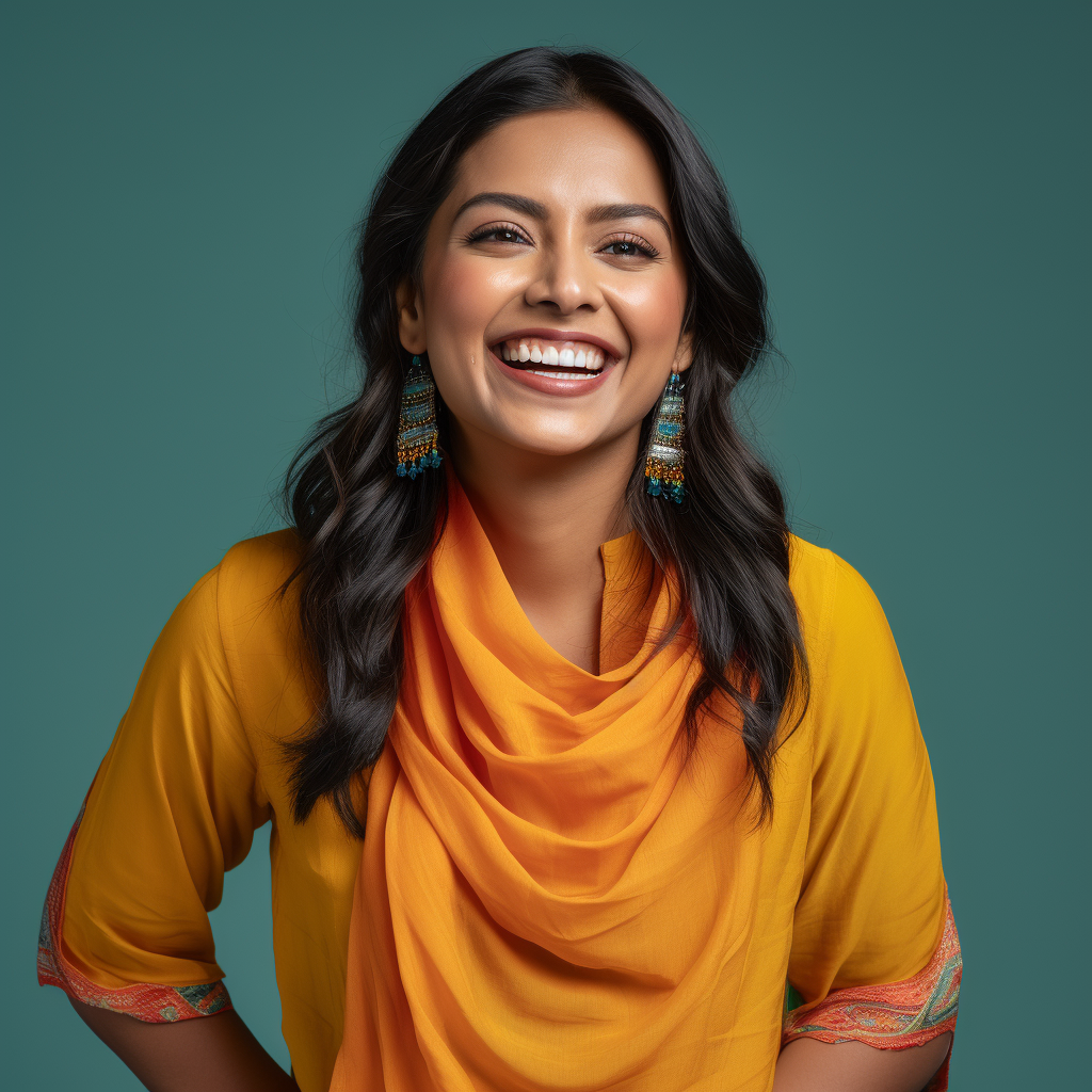 Smiling Indian woman in colorful attire