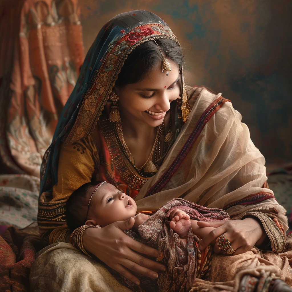 Indian mother playing with baby