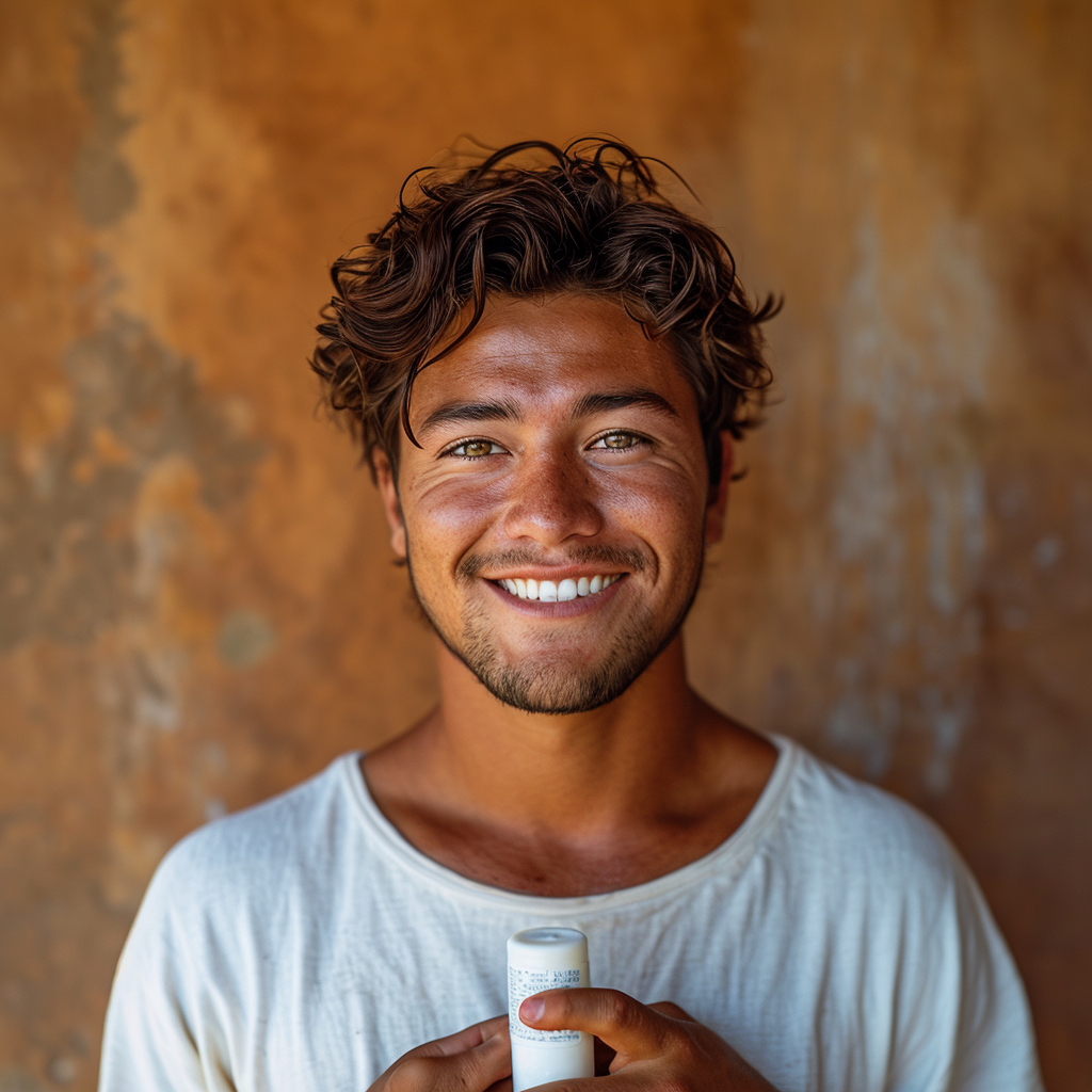 Indian young man with tube and white t-shirt