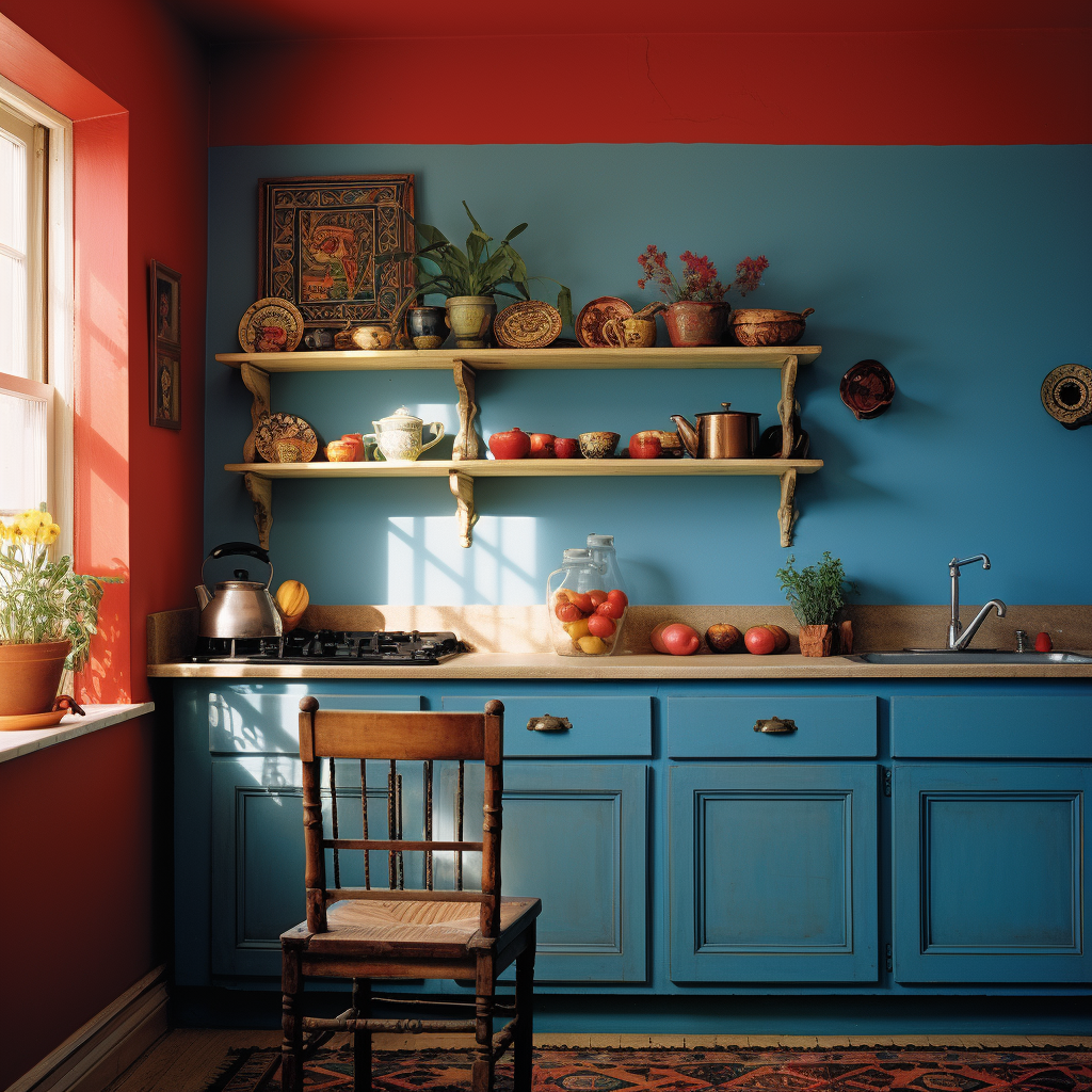 Stunning Indian-American Kitchen with Blue Walls