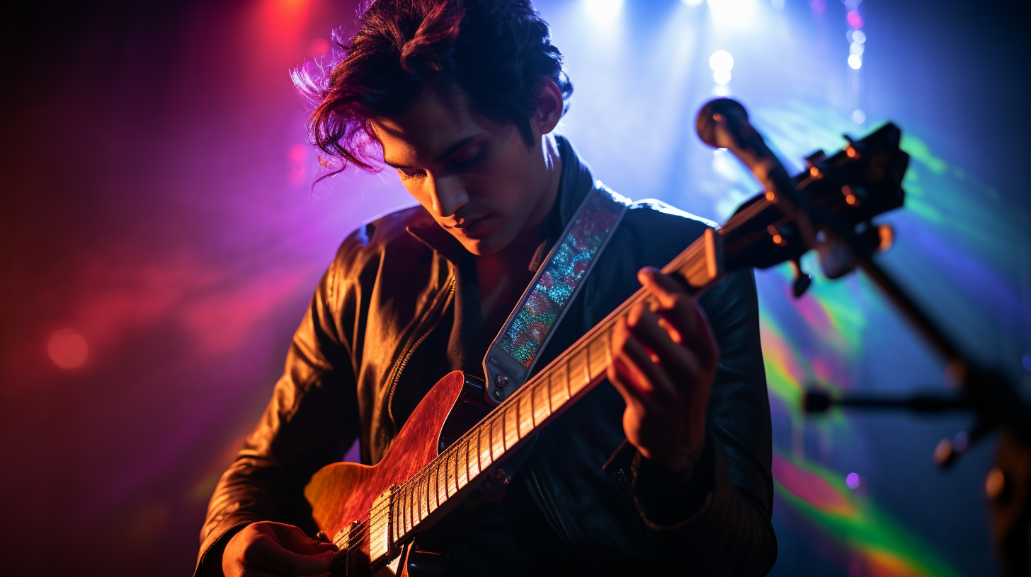 Close-up of Focused Indian-American Musician Playing Guitar