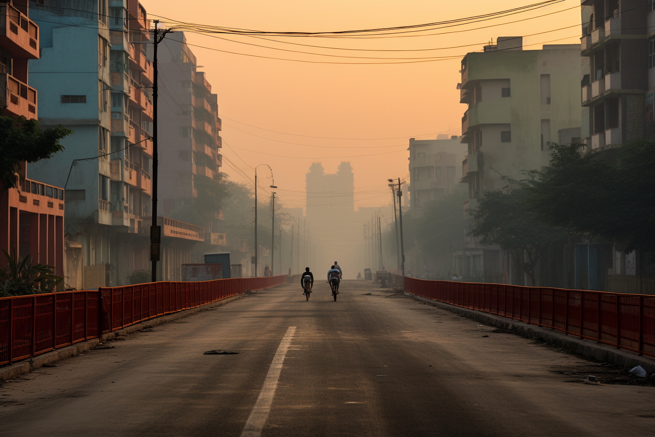 People cycling on the closed track in an Indian city