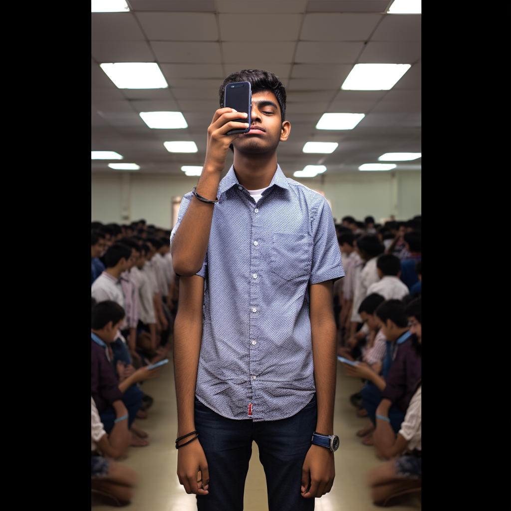 Young Indian student with hands on head