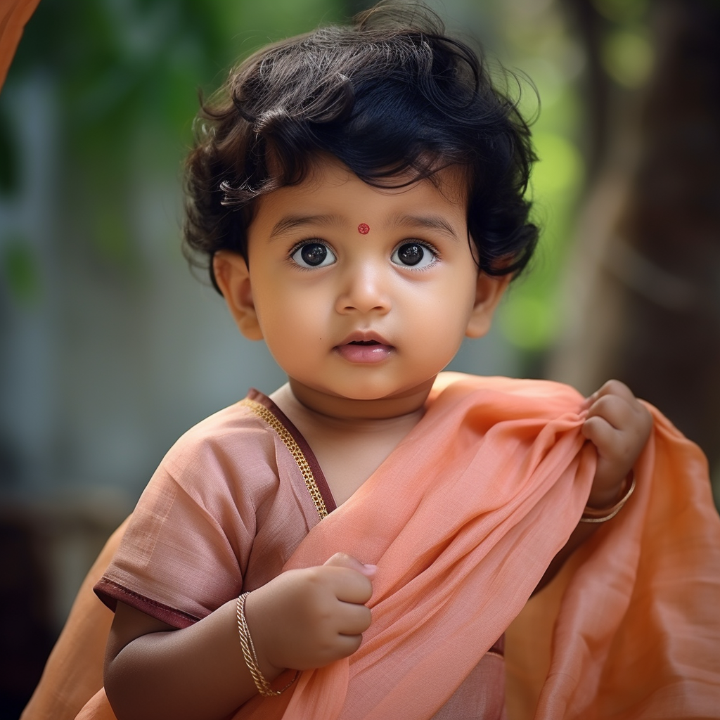 Indian baby trying to wear saree