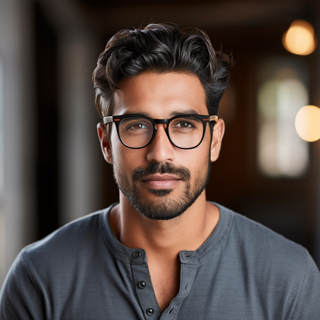 Indian male with glasses, headshot