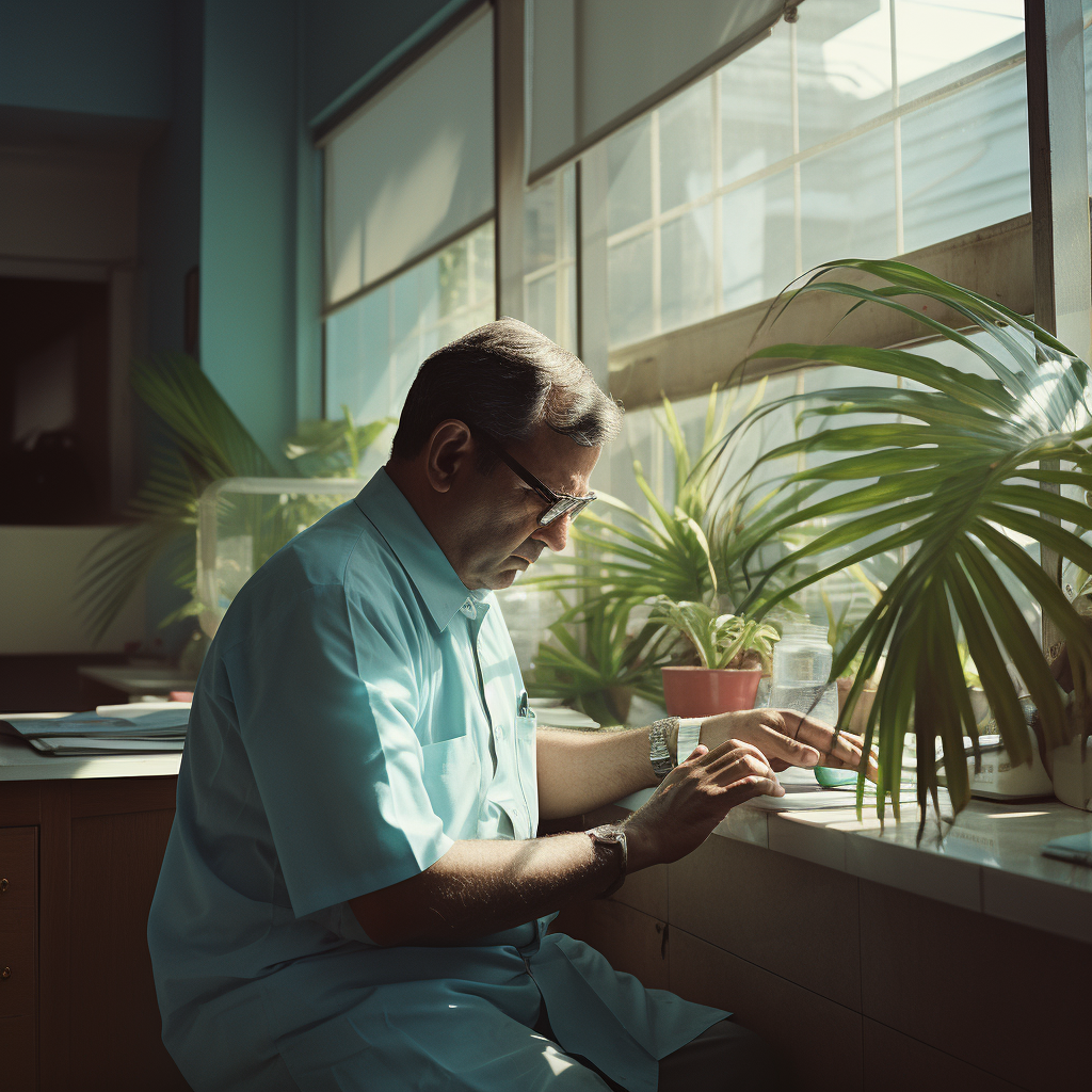 Indian man undergoing health check in modern clinic