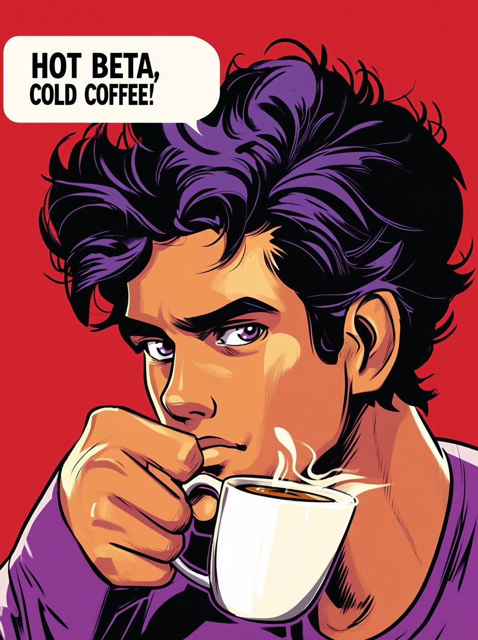 Indian man sipping coffee cartoon