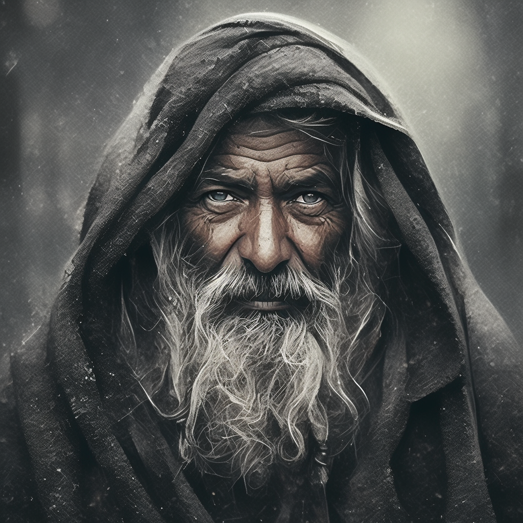 Portrait of Indian Old Man in Black and White