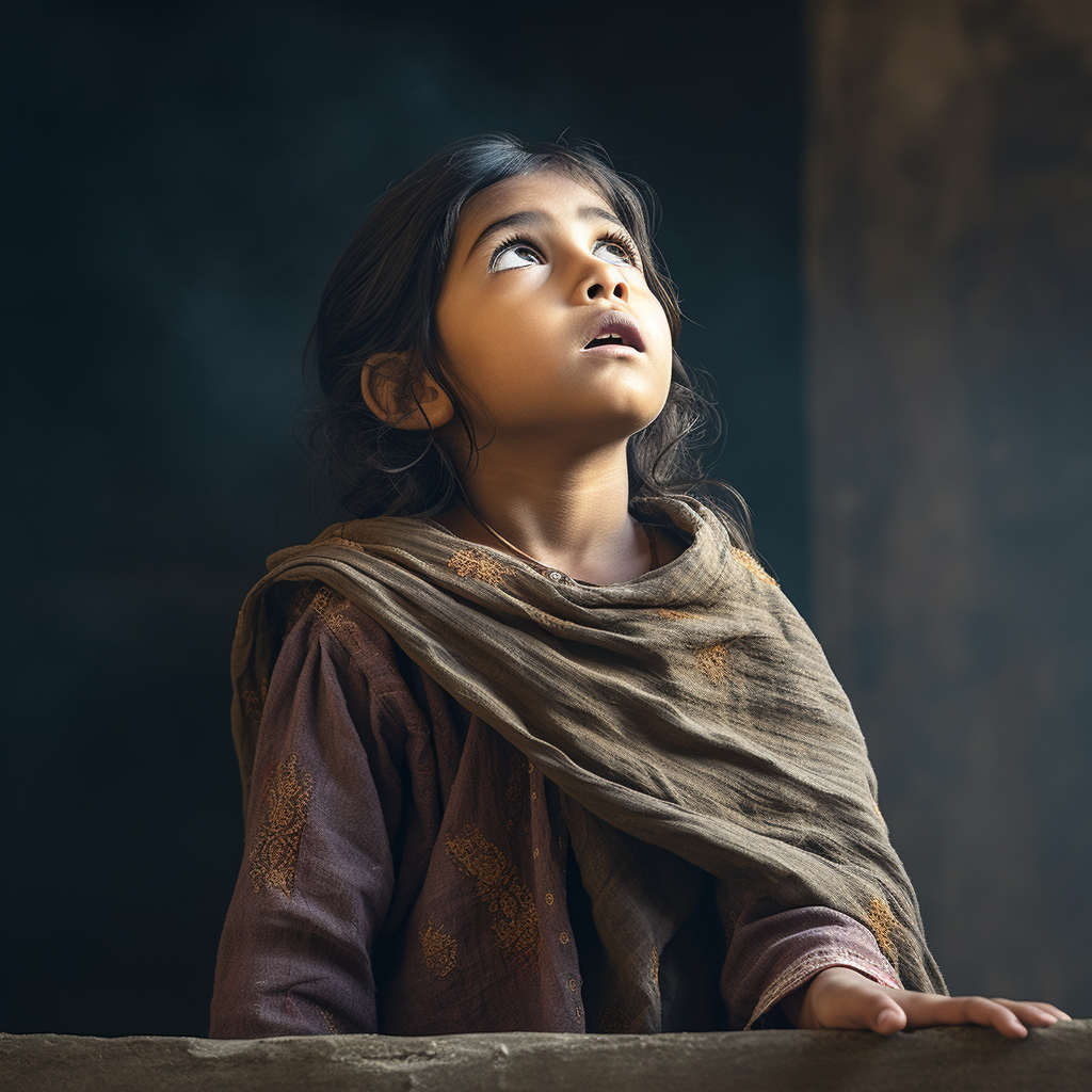 Confident Indian Poor Girl Looking Over Shoulder