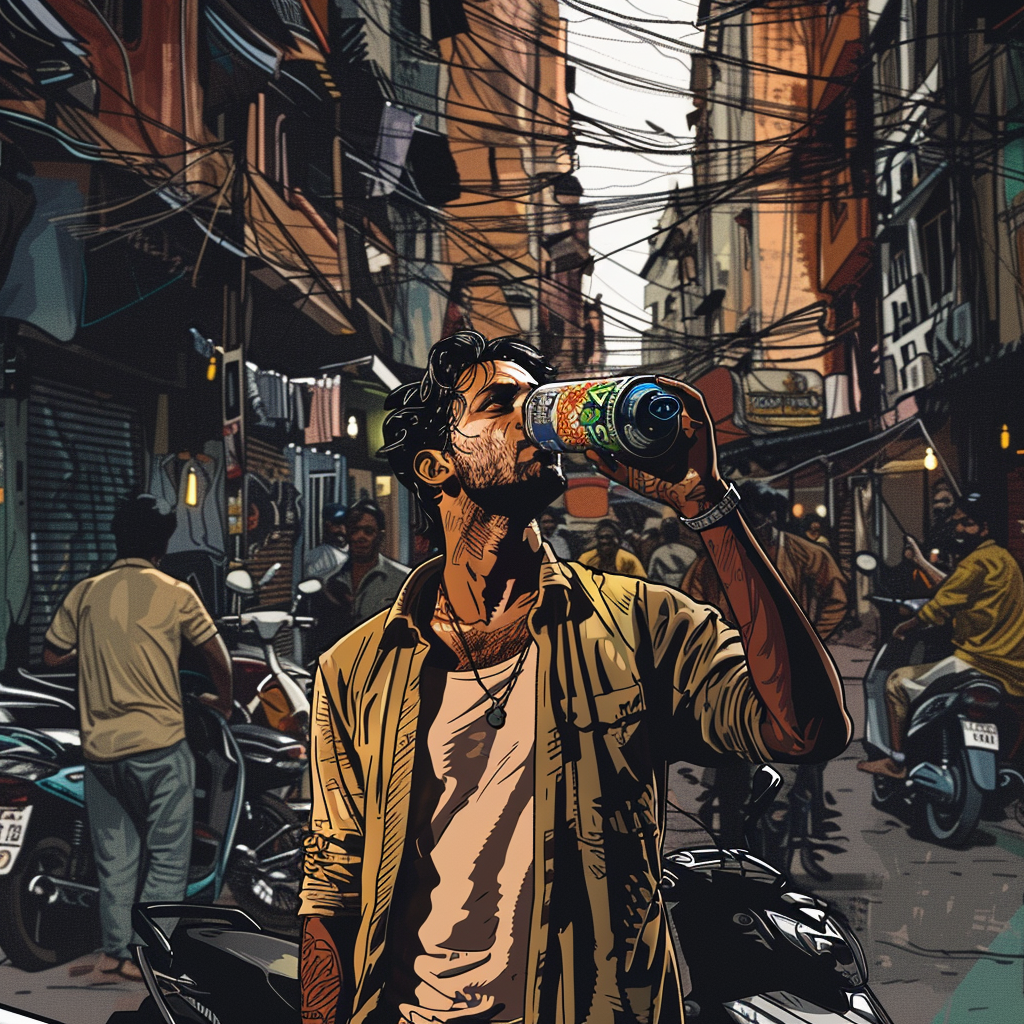 Man Drinking Soda India Street