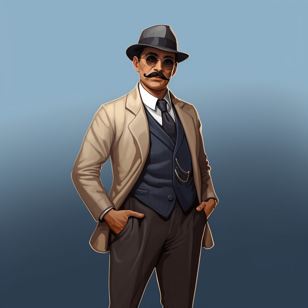 Indian Taxman Chatur with Poirot Mustache Smirk