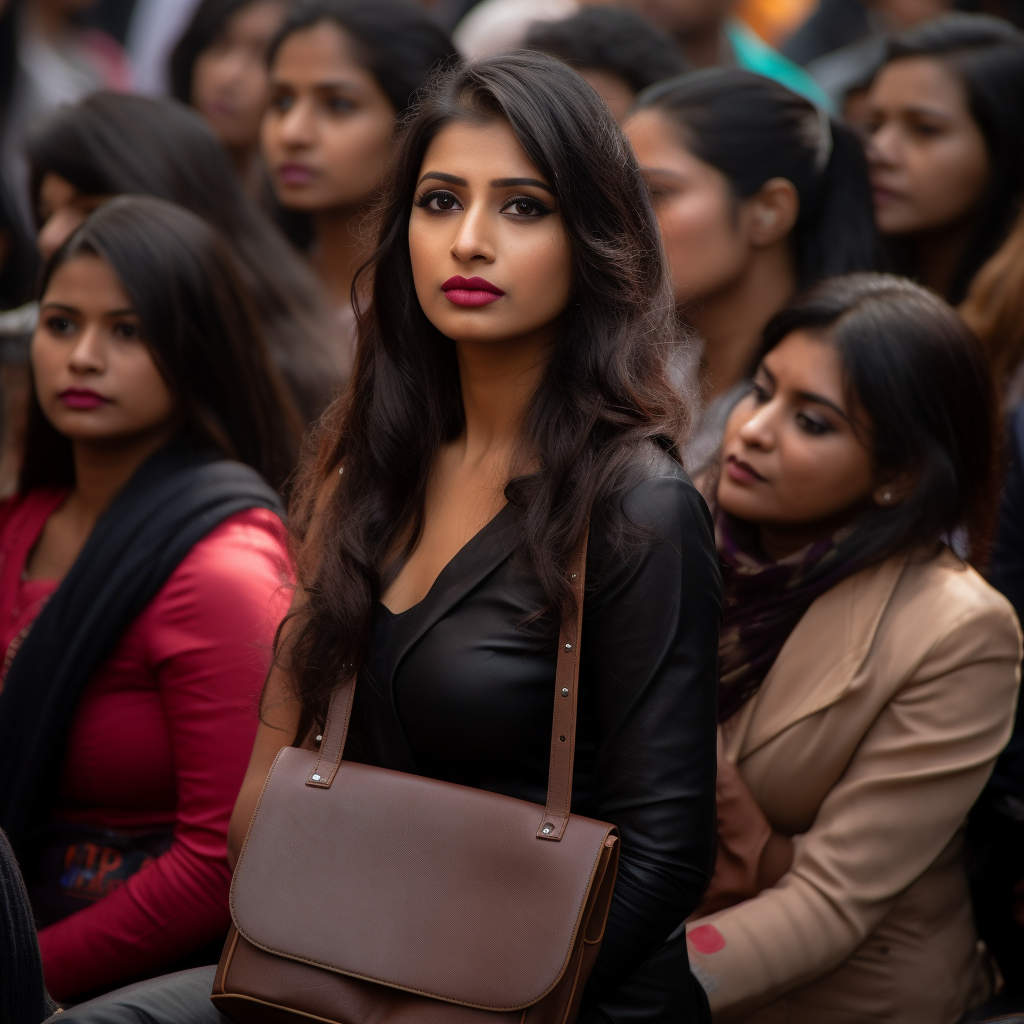 Indian woman with handbag in stylish photoshoot