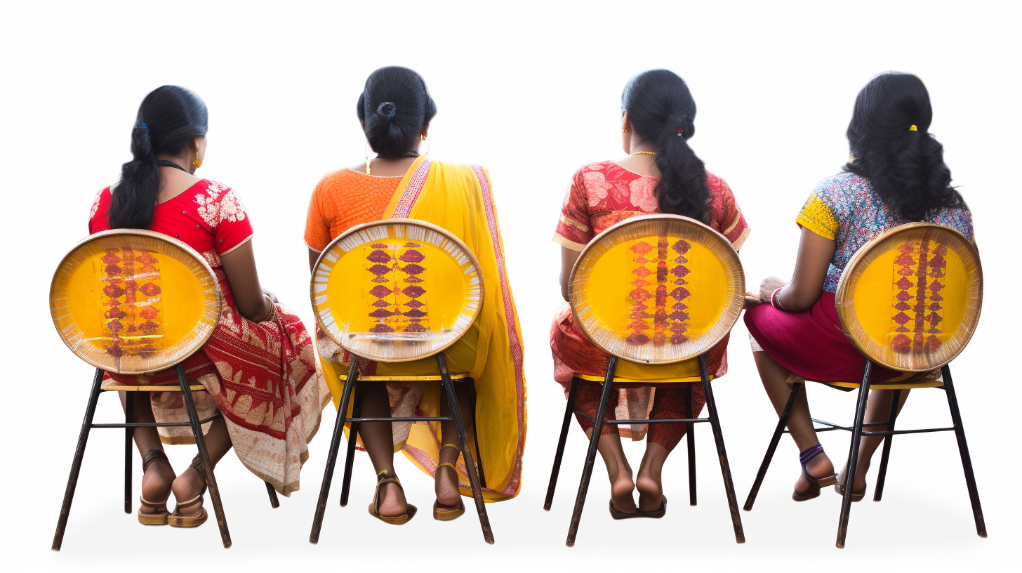 Group of Indian Women Sitting on Yellow Chairs