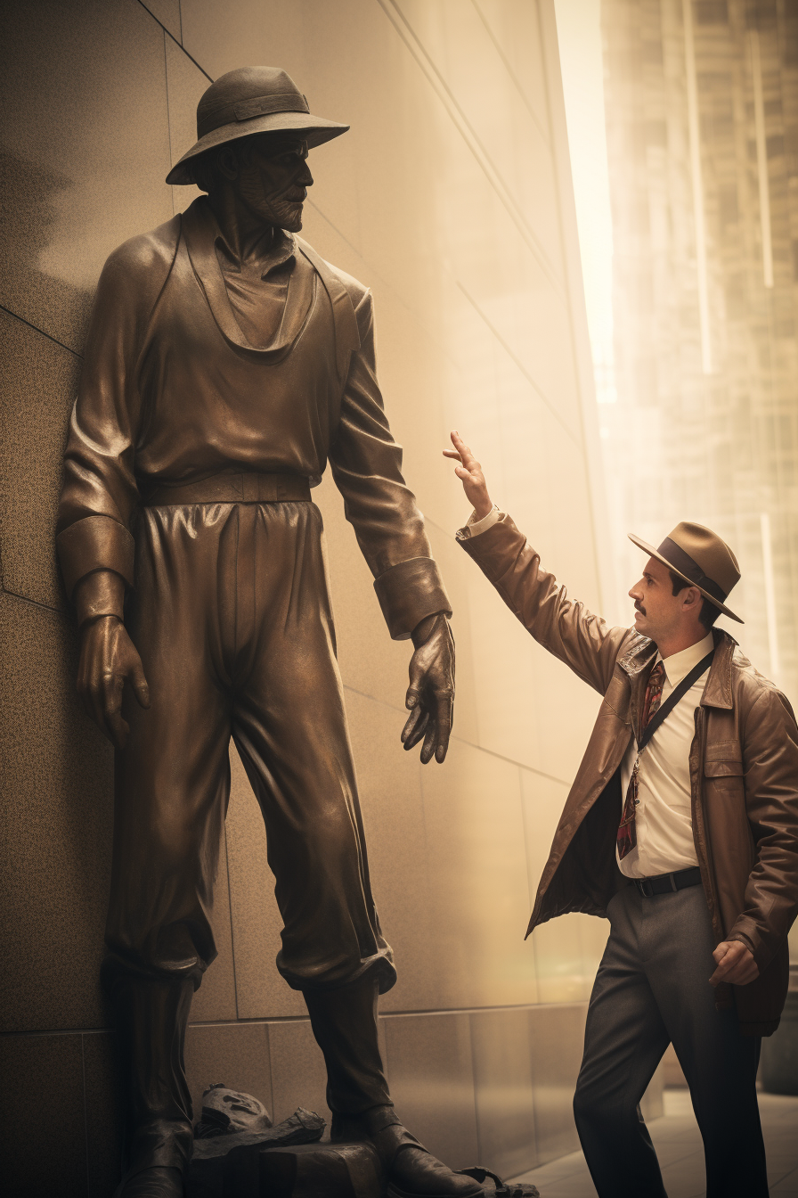 Indiana Jones Style Man Reaching Statue