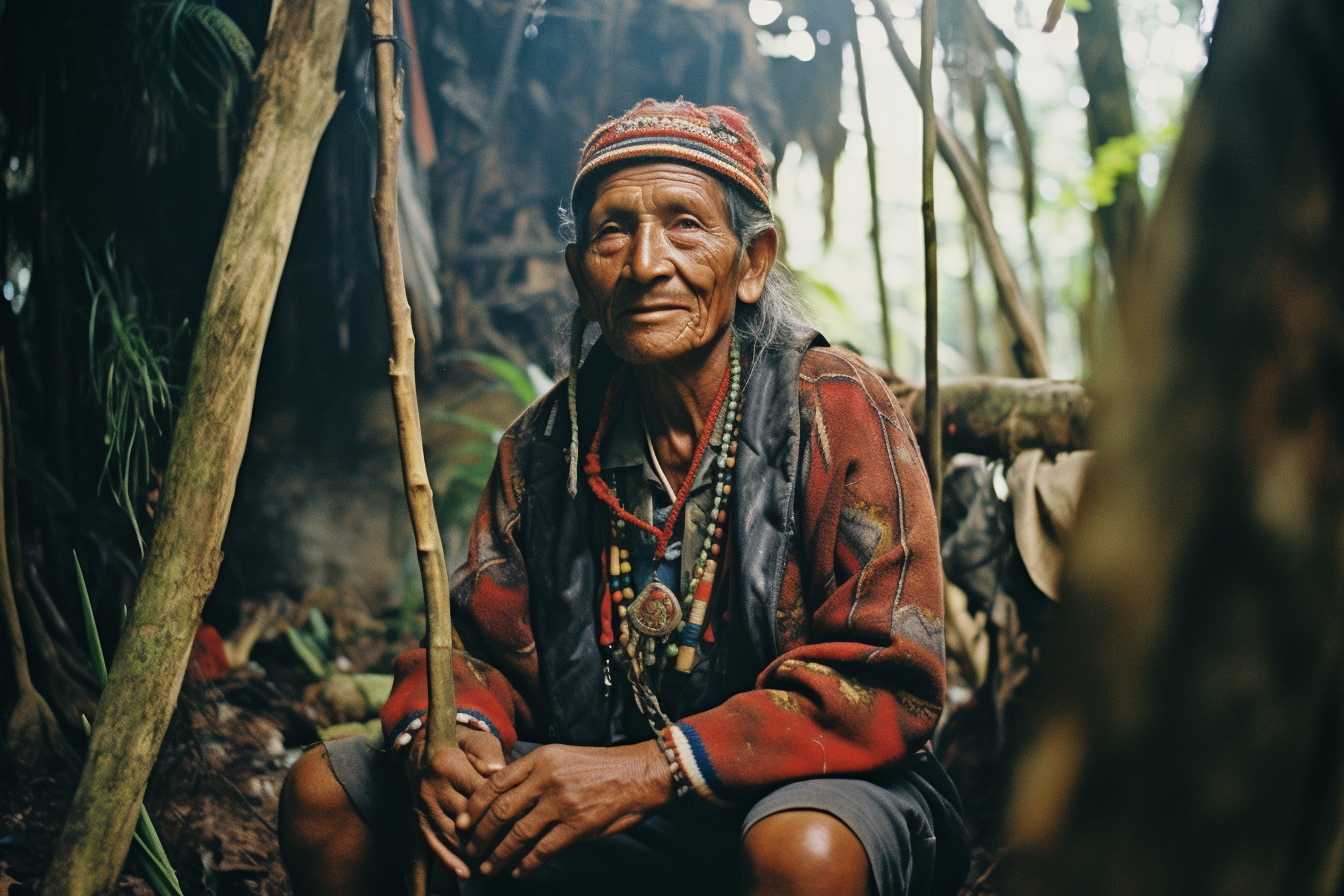 Indigenous man with colorful quartz