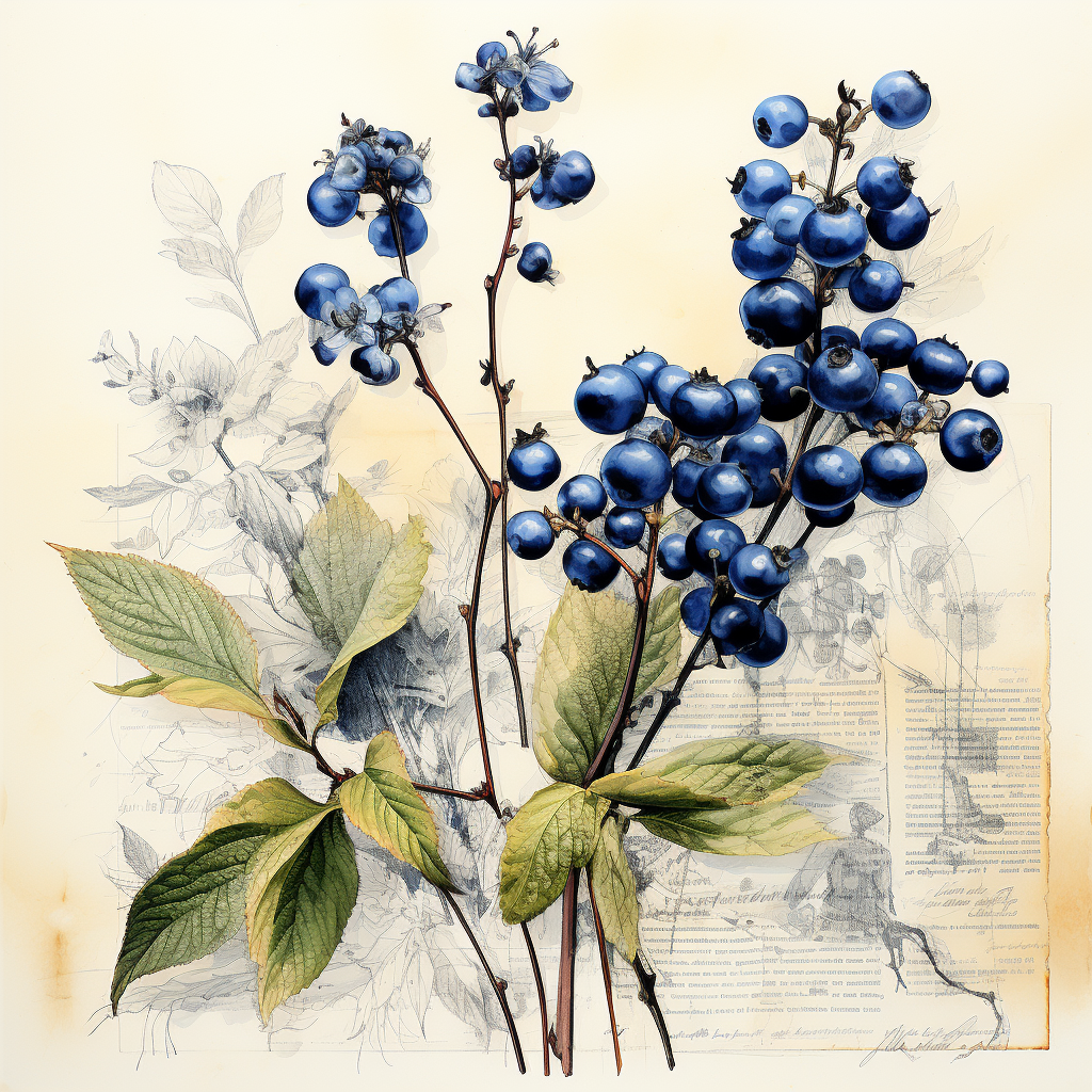 Indigo plant on vintage paper