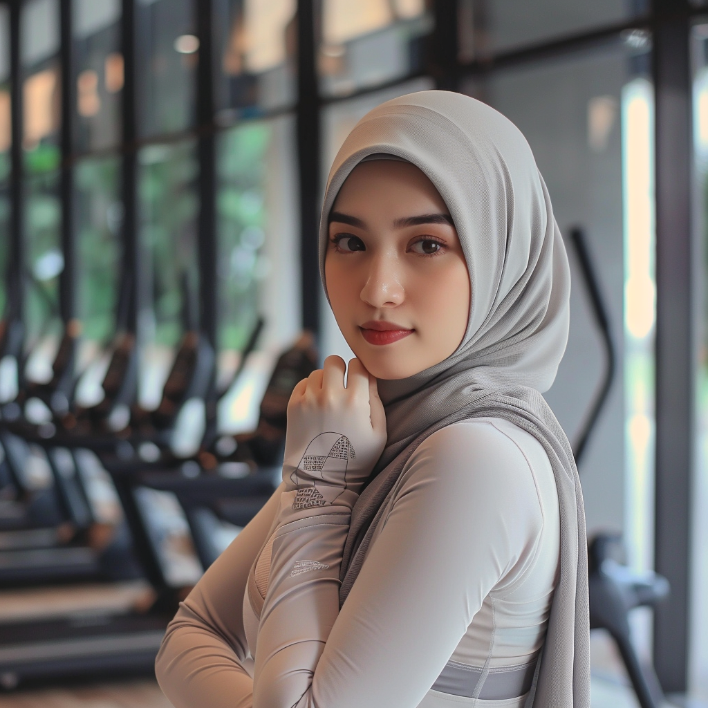 Indonesia girl in modern hijab workout