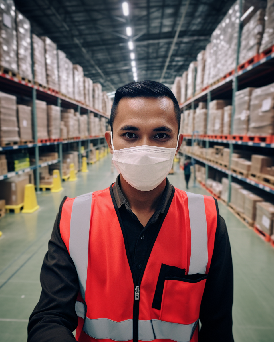 Indonesia security officer guarding logistics warehouse