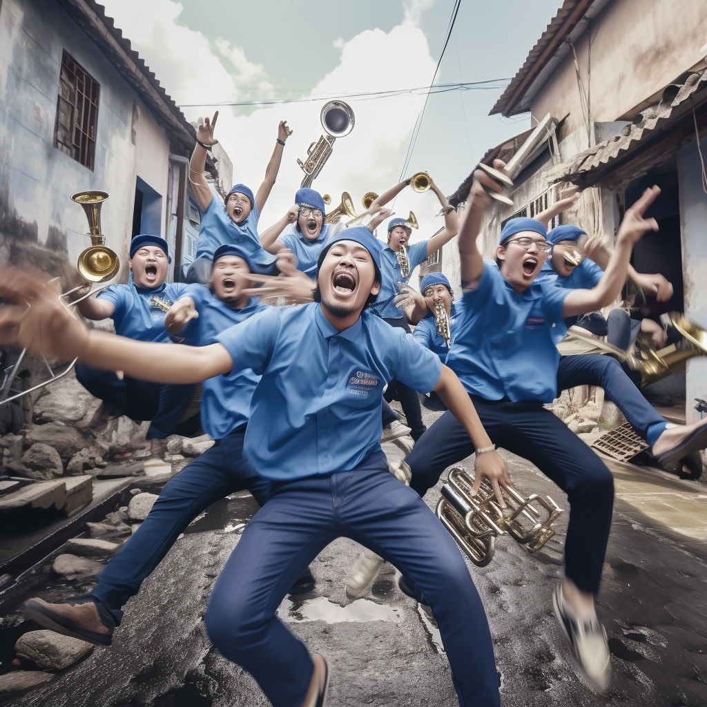 Happy Indonesian Delivery Guys Celebrating New Year