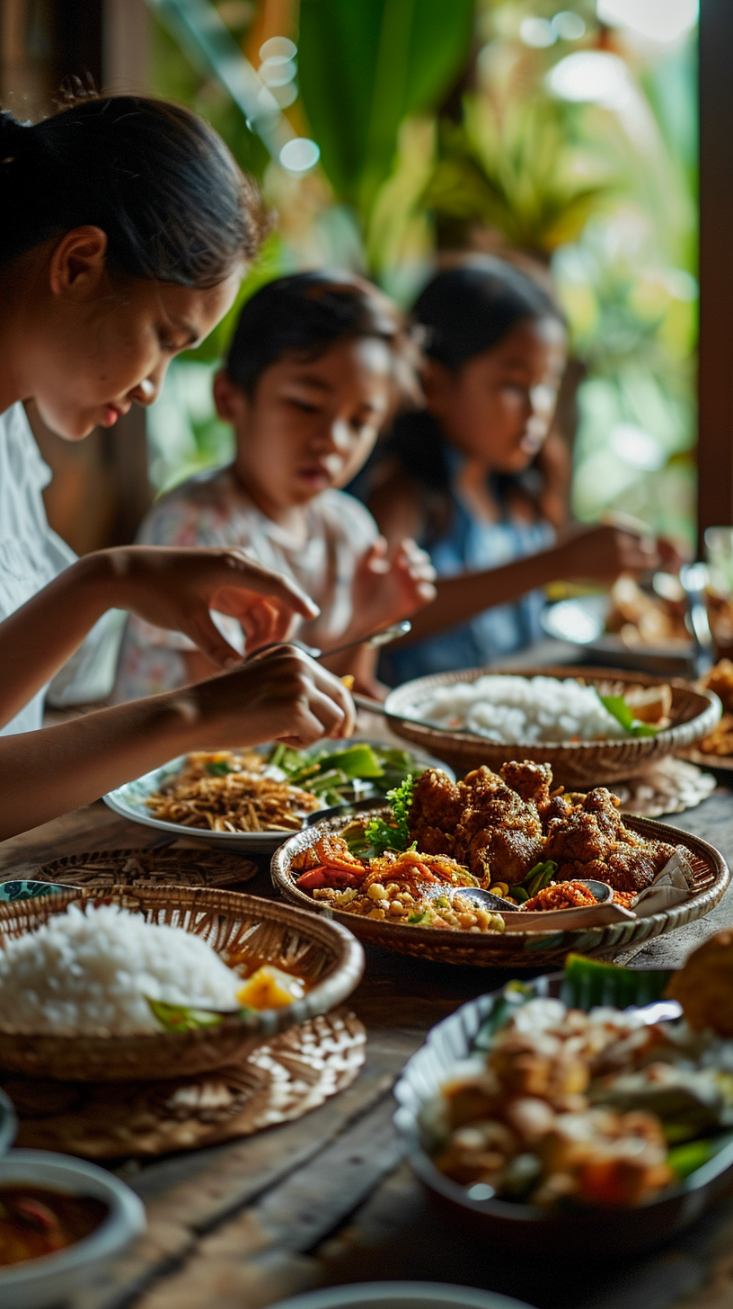 Indonesian family enjoying a tasty meal together