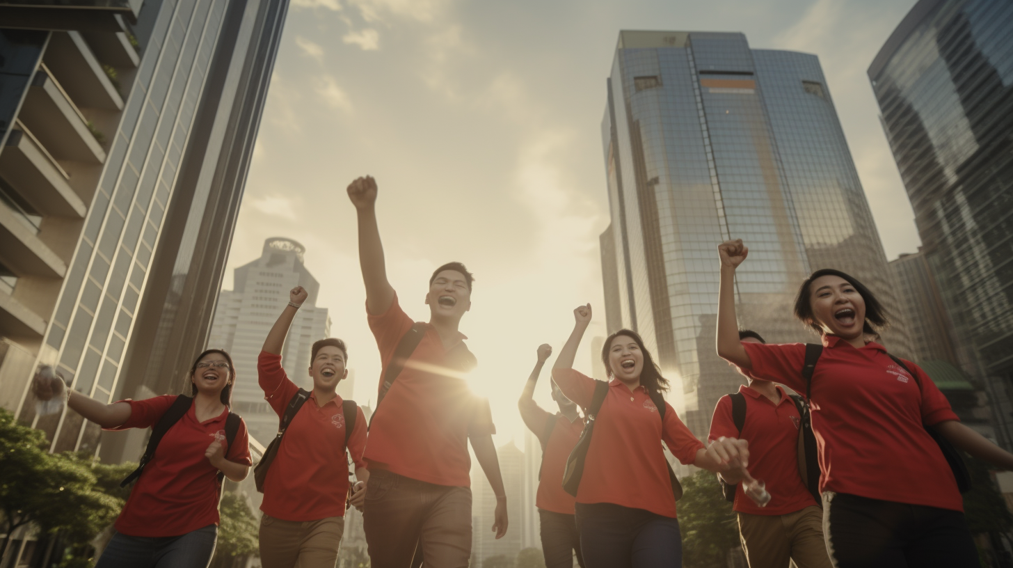 Group of Young Indonesians Walking Confidently