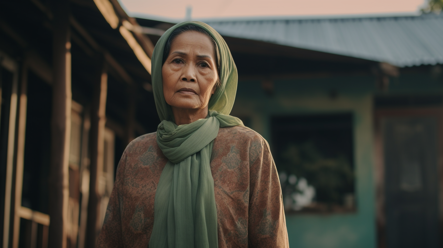 Indonesian old woman with men in green shirts