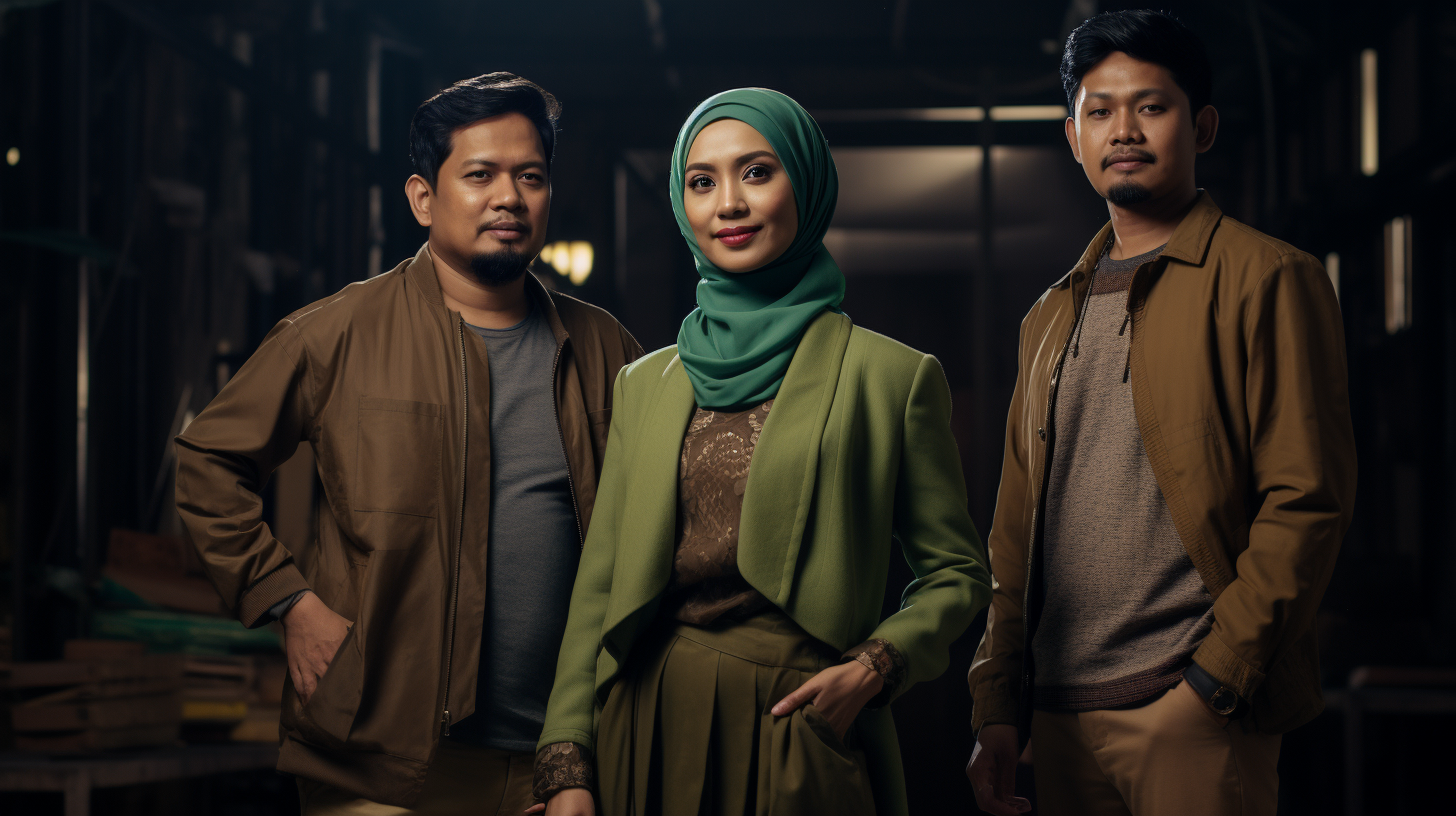 Indonesian Woman and Men in Green Fashion