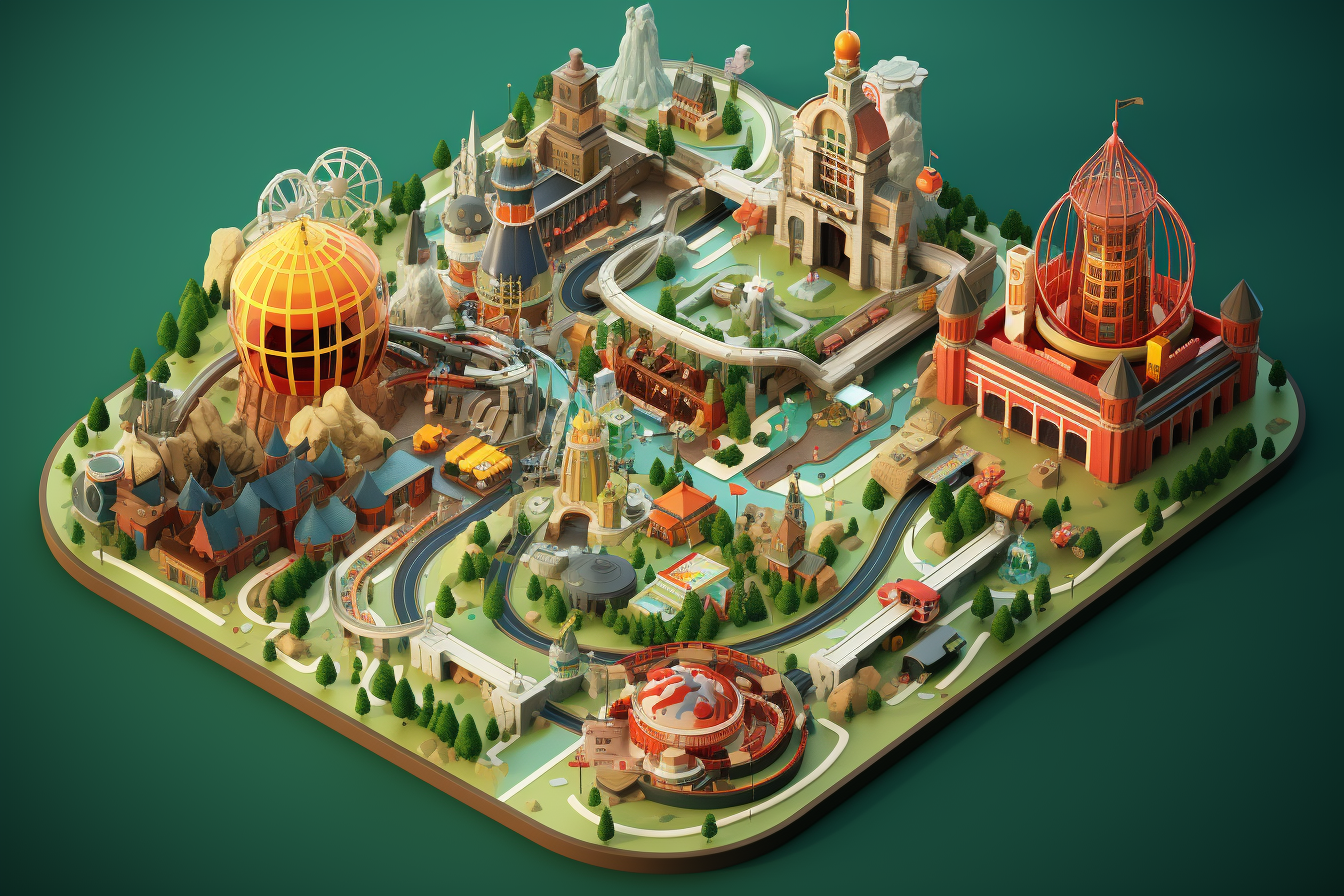 Isometric Illustration of Indoor Disneyworld Ride