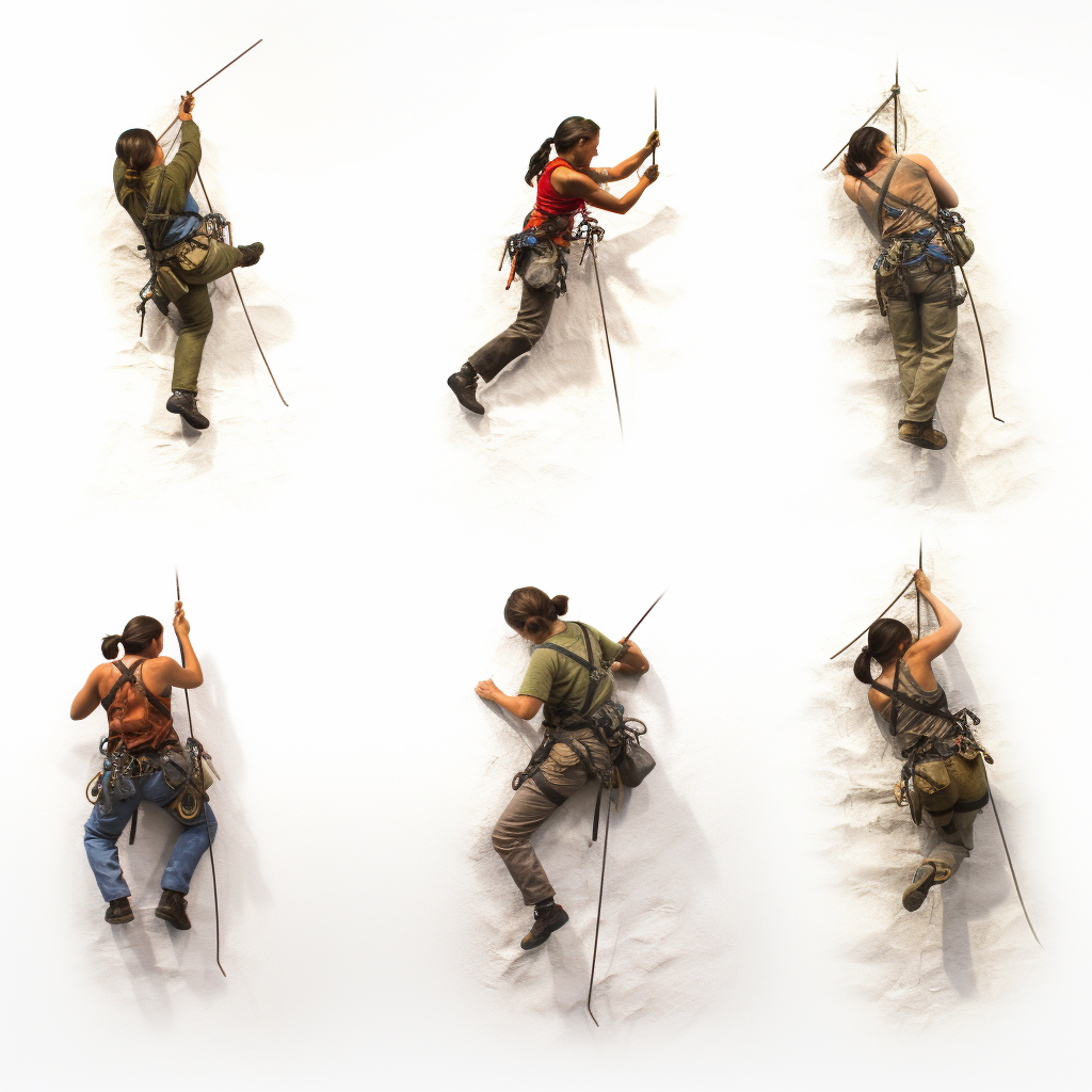 Four silhouettes of indoor rock climbers