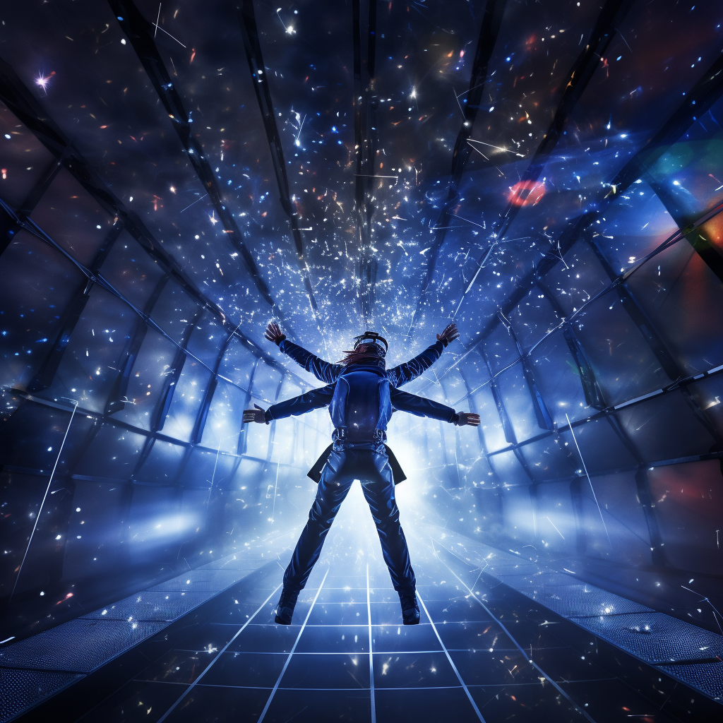 Indoor skydiving in space-themed environment