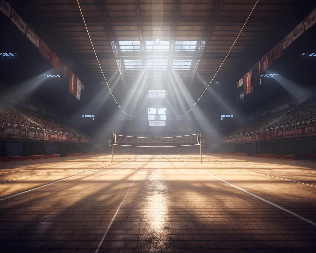 Detailed indoor volleyball court shot