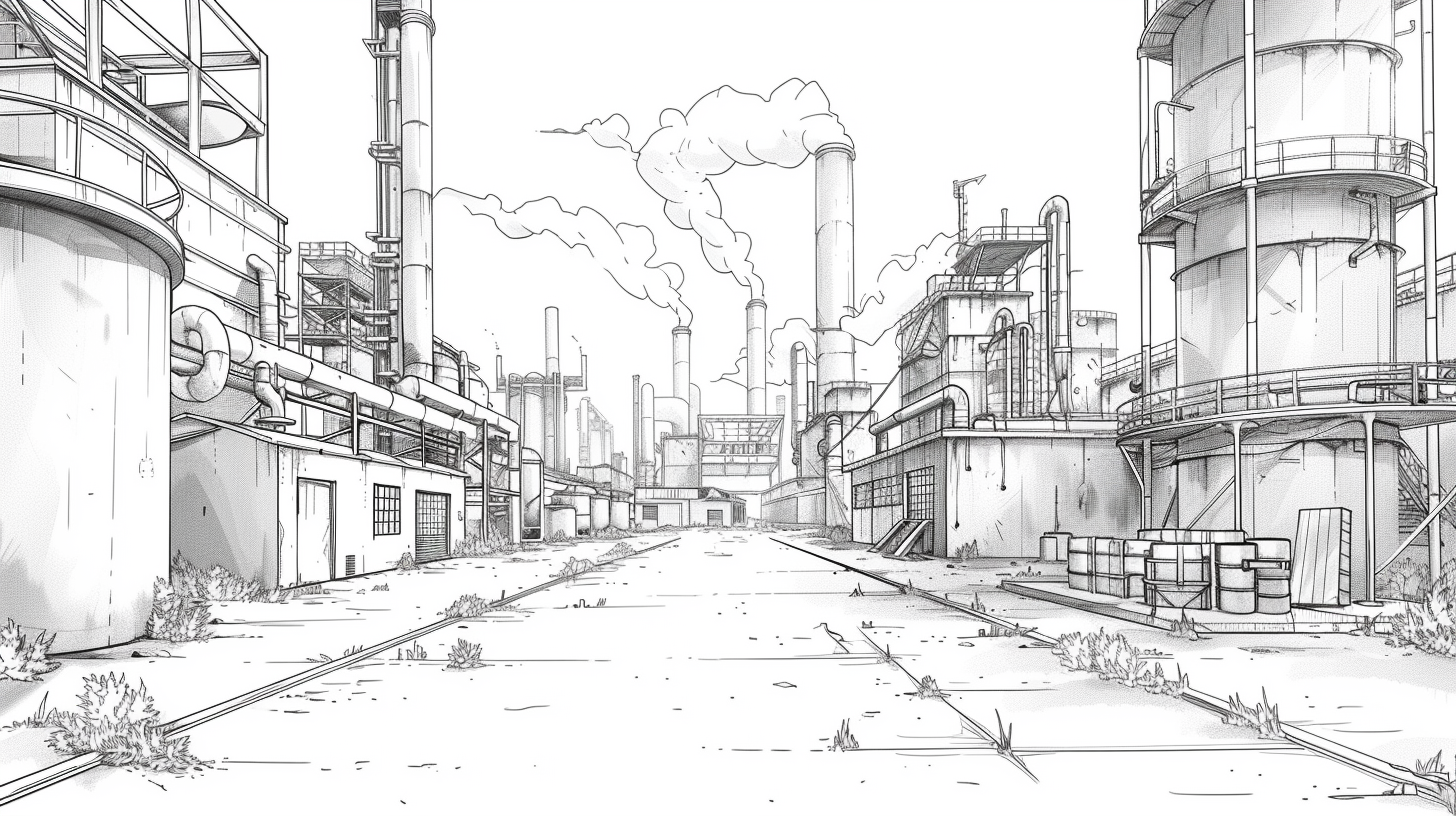 Industrial Area Sketch Black White