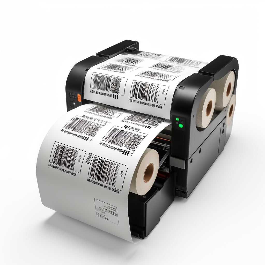 Industrial barcode label printer producing multiple labels