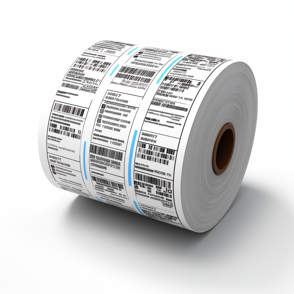 Realistic industrial barcode label printer on white background