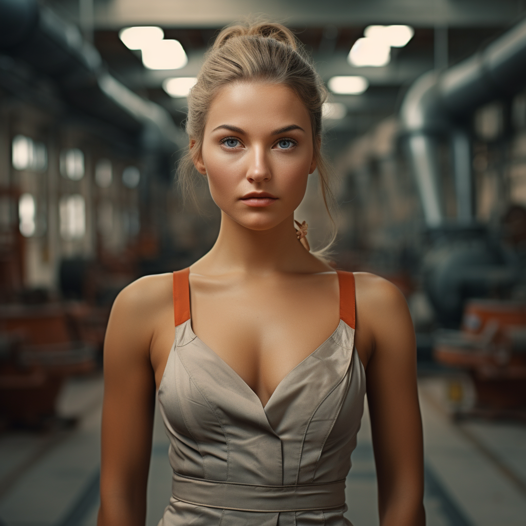 Beautiful female worker in industrial factory