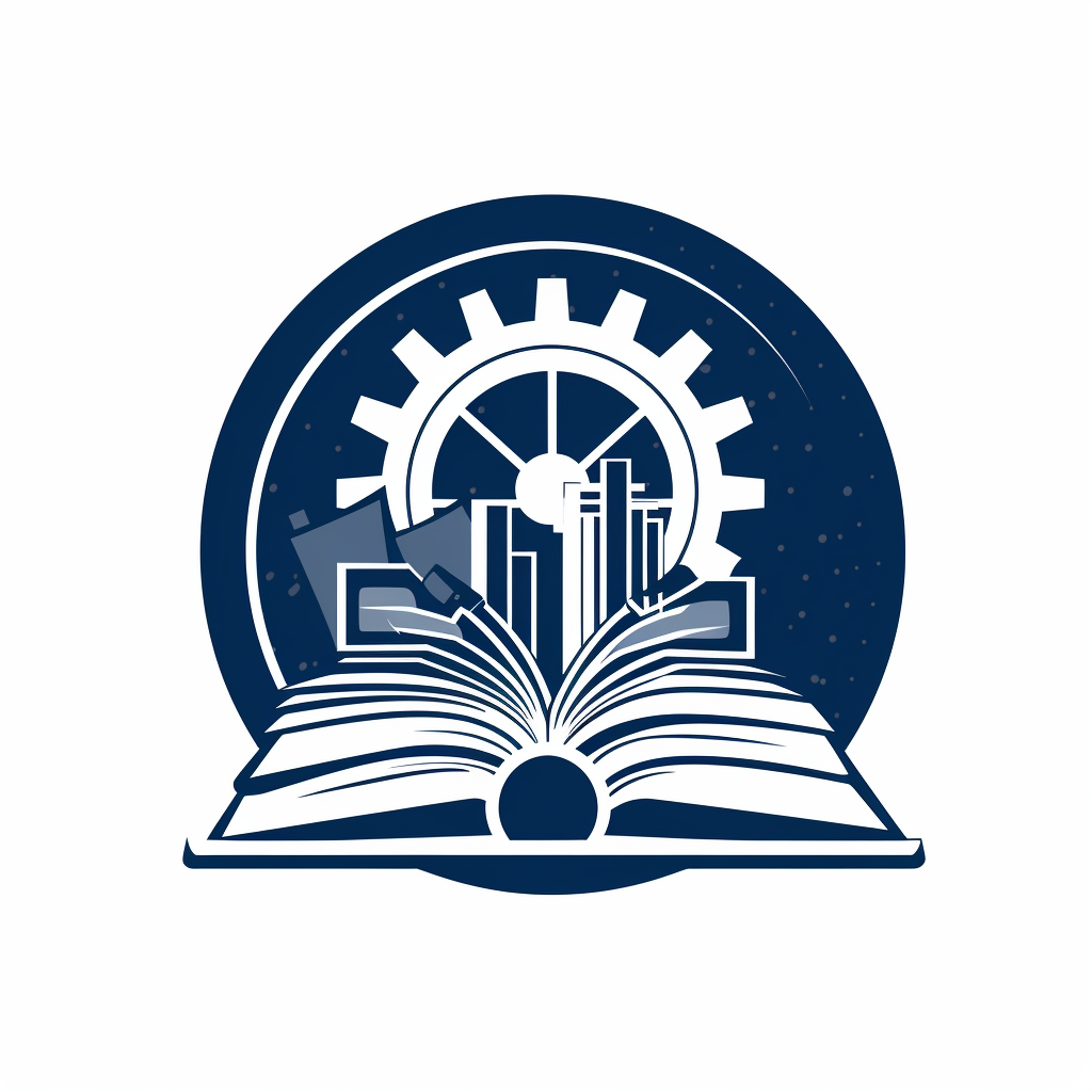 Dark blue industrial engineering book logo on white background