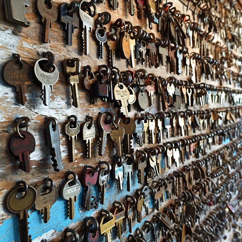 Industrial keys on a wall