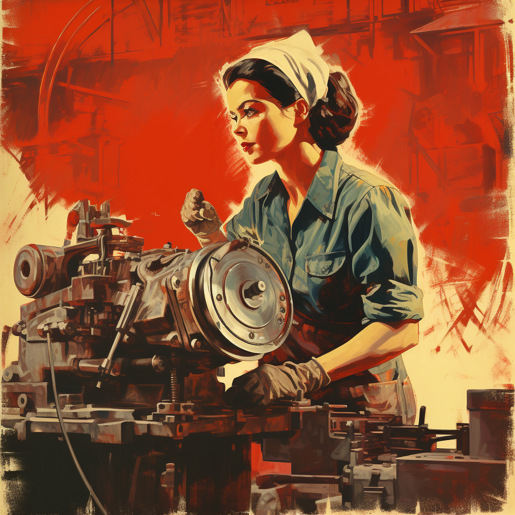 Female workers in industrial propaganda poster