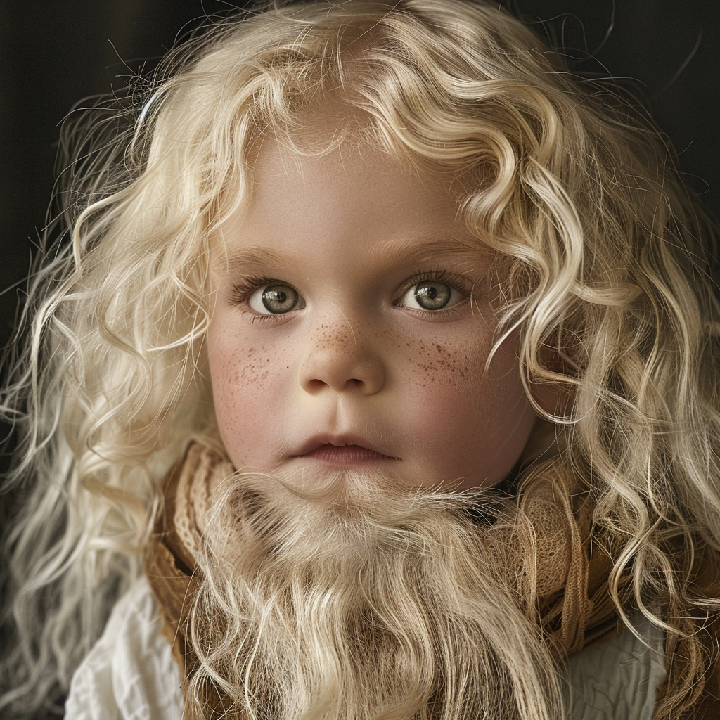 Cute infant boy with blonde beard and hair