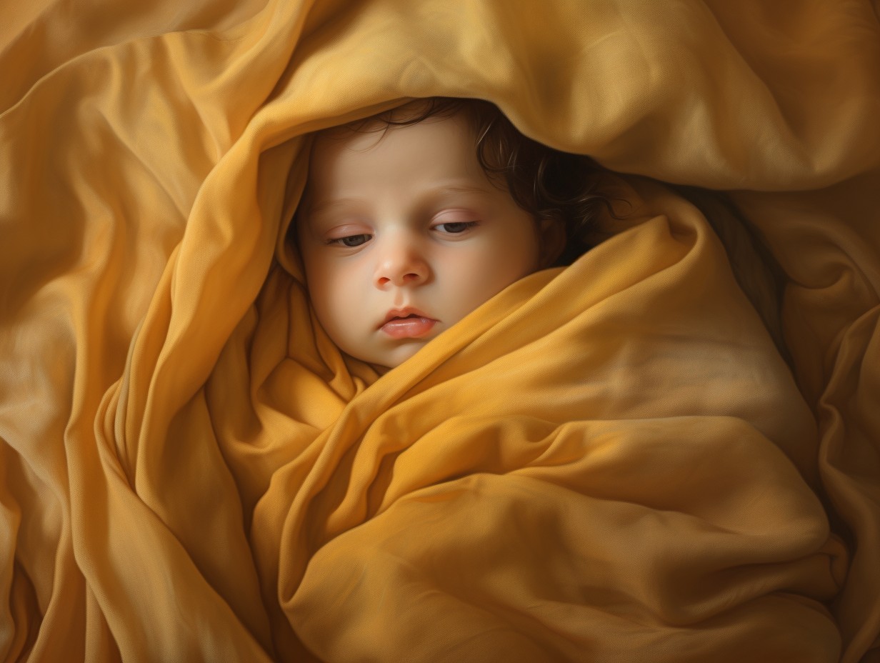 Adorable infant under warm blanket