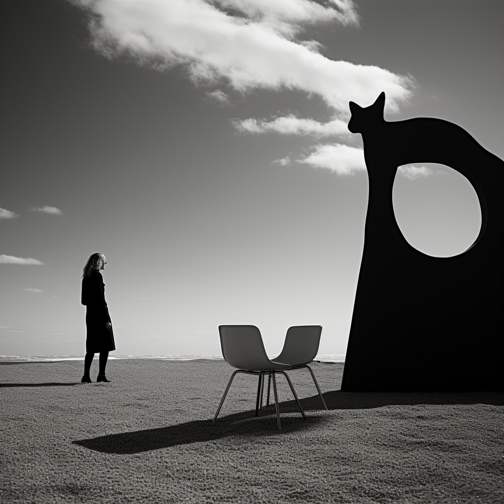 Suspended stone on beach with sharp perspective