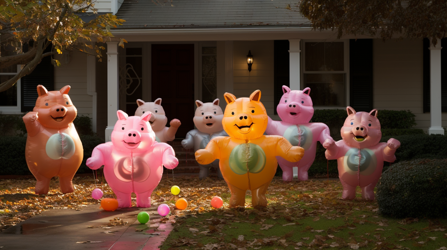 Inflatable pigs Halloween trick or treating